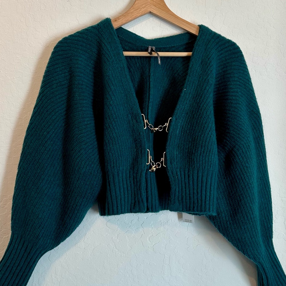 Anthropologie Deep Teal Cardigan with Chain Detail